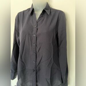 Lands End Button Front Blouse Navy Size 6P NWT!